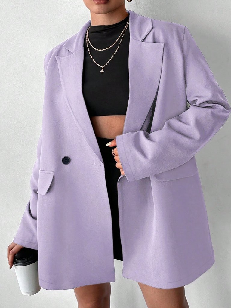 Purple Elegant Women's Casual Oversized Double-Breasted Blazer
